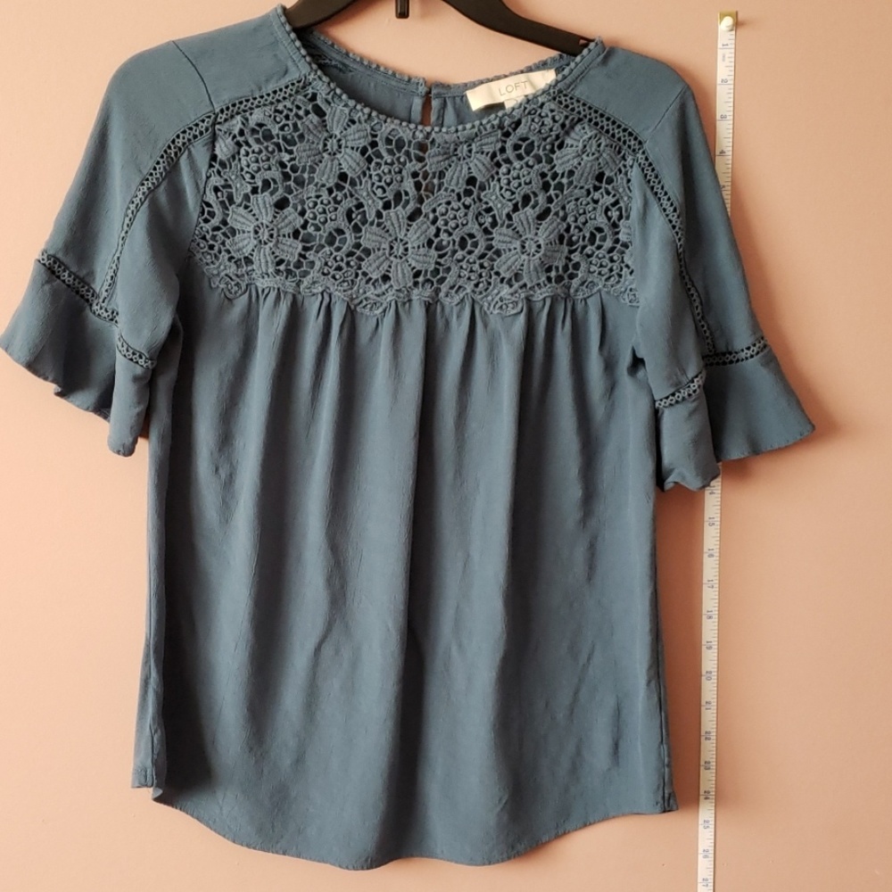 Loft size small blue crochet blouse